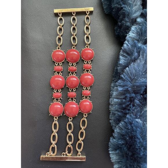 Banana Republic 3 chain wide bracelet perfect condition Orange with gold chain - Picture 5 of 16
